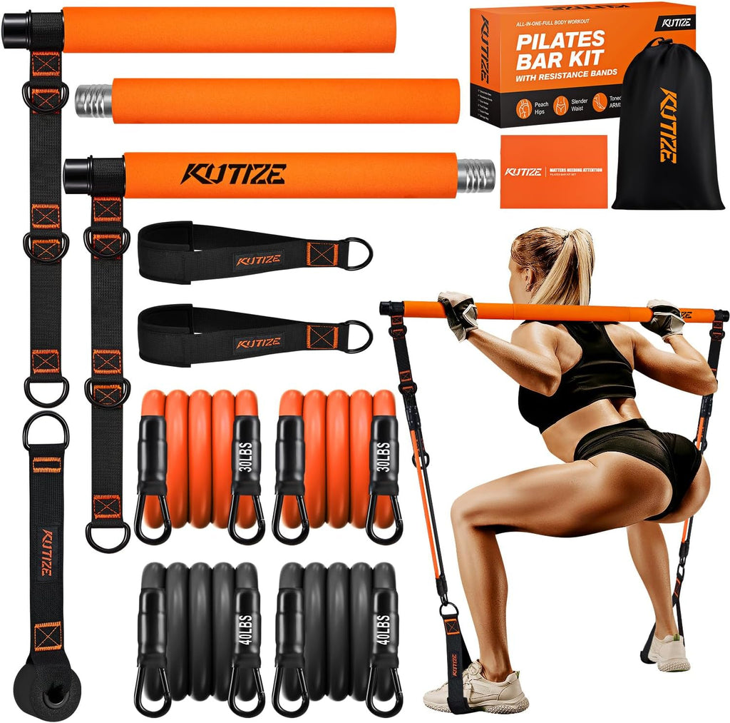 Kit de barra de Pilates con bandas de resistencia, equipo de Pilates, barra multifuncional para hombres y mujeres, kit para ejercicios de cadera, espalda, brazos y cuerpo completo, equipo de entrenamiento de fuerza para gimnasio en casa.