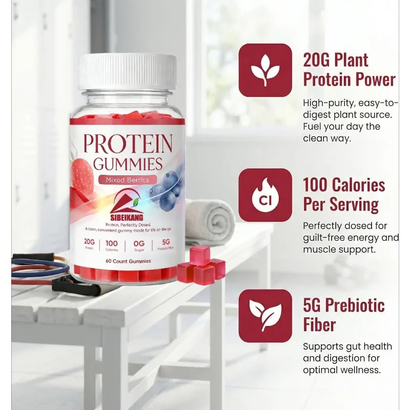 Gomitas de proteína, 20 gramos de proteína vegetal por porción, 60 gomitas