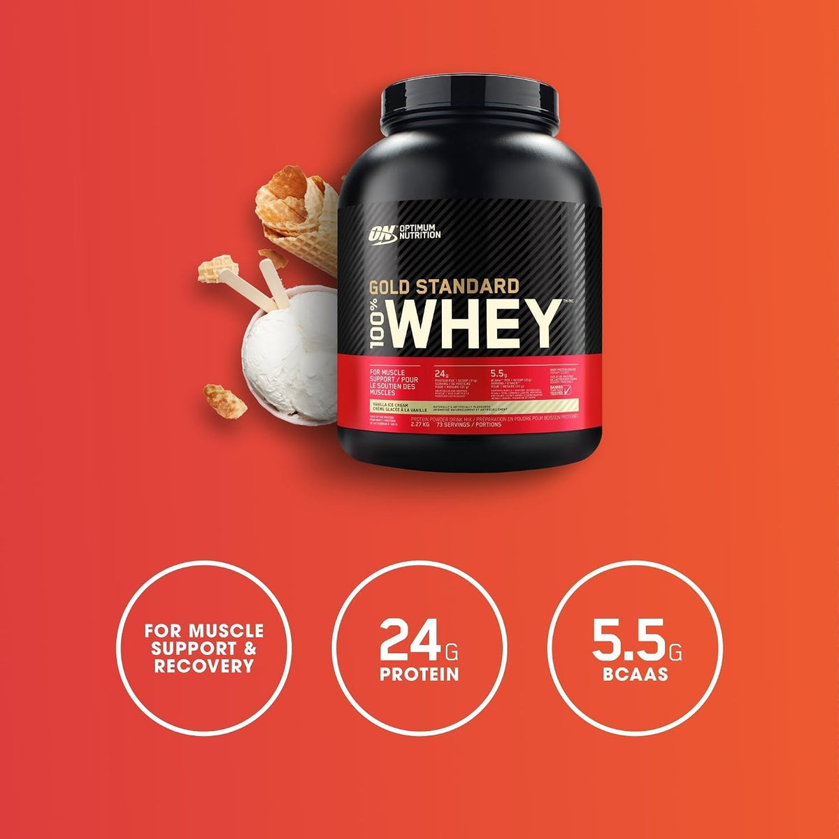 Proteína de suero Gold Standard, sabor helado de vainilla, 2.26kg (paquete de 4)