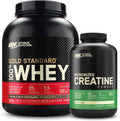 Proteína de suero en polvo 100% Gold Standard: chocolate doblemente rico (2.26kg) con monohidrato de creatina micronizado en polvo, sin sabor (120 porciones) - Paquete