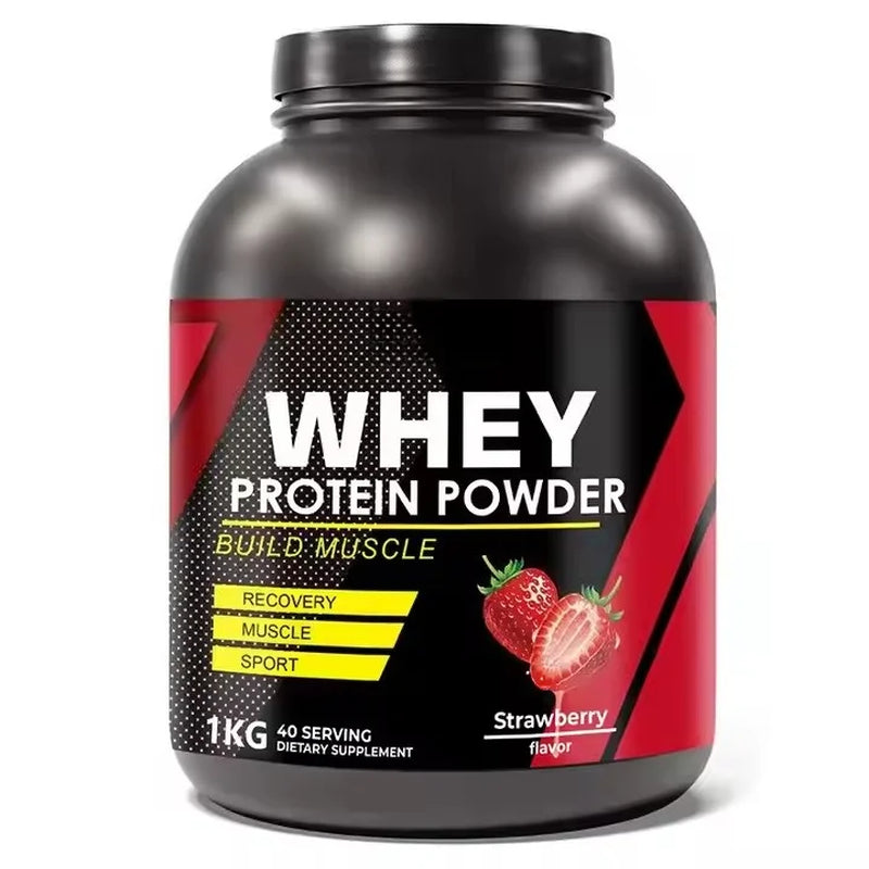 Proteína de suero de fresa en polvo para entrenamiento y desarrollo muscular, nutrición proteica diaria para adultos activos, fórmula deportiva, 1 kg.