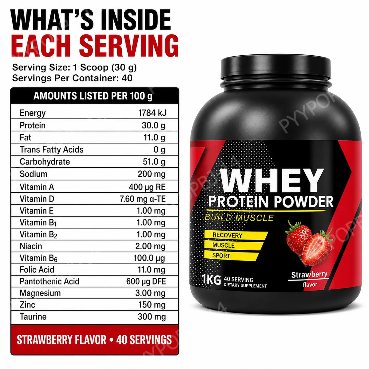 Proteína de suero de fresa en polvo para entrenamiento y desarrollo muscular, nutrición proteica diaria para adultos activos, fórmula deportiva, 1 kg.