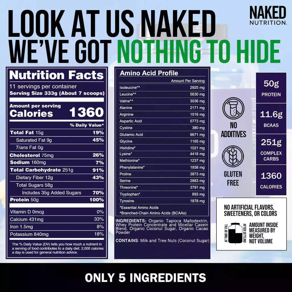 Ganador de masa de chocolate - Proteína en polvo totalmente natural para ganar peso - 3.62kg a granel, sin OGM, sin gluten y sin soja. Sin ingredientes artificiales - 1360 calorías (paquete de 2)
