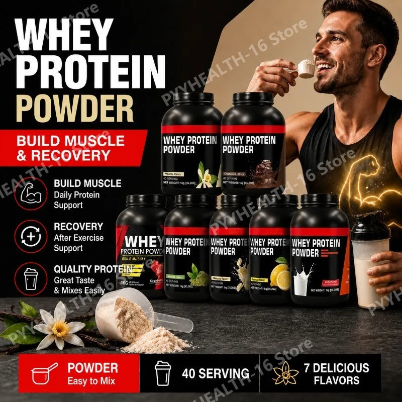 Proteína de suero en polvo, varios sabores, para el desarrollo muscular y la nutrición post-entrenamiento, fácil de mezclar, 40 porciones, 1 kg / 35.2 oz