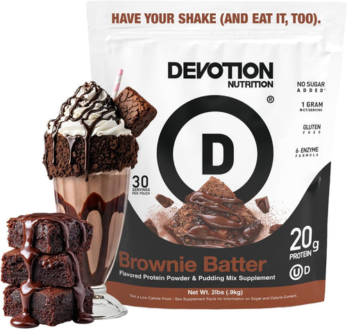 Brownie Batter Protein Powder for Shakes, Baking, Brownies, Desserts – 20G Whey Isolate & Casein Protein Blend – No Added Sugar, Low Carb, Gluten-Free, Keto-Friendly with MCT – 2Lb