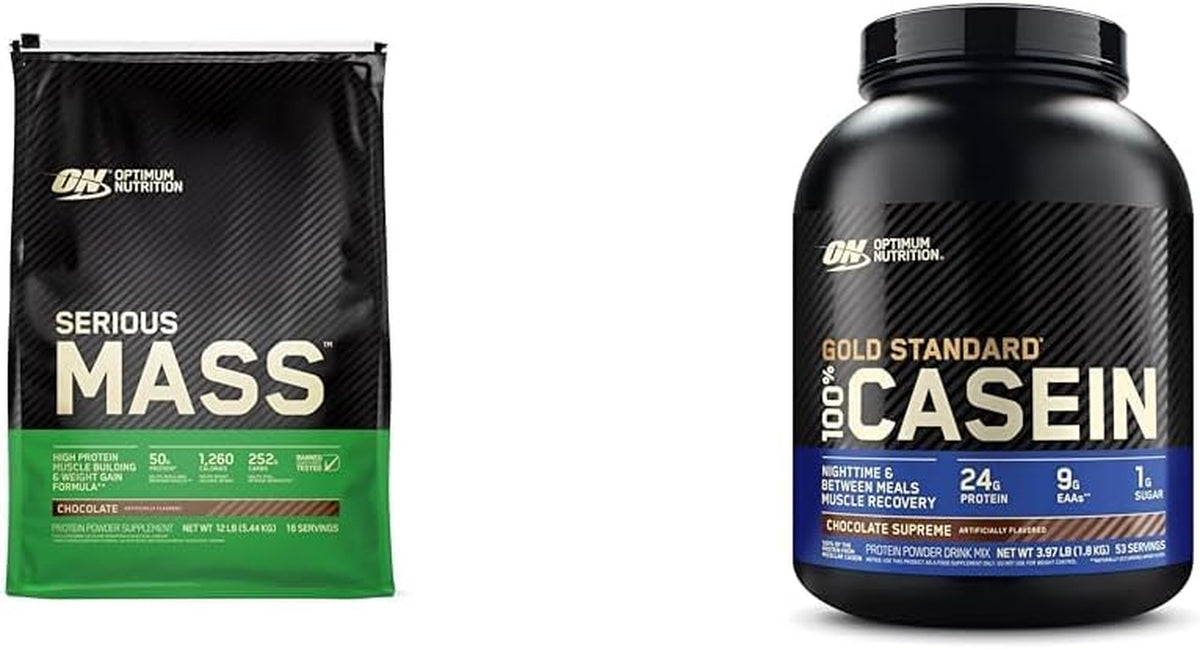 Proteína en polvo Serious Mass para aumentar de peso y proteína de caseína micelar 100% Gold Standard.