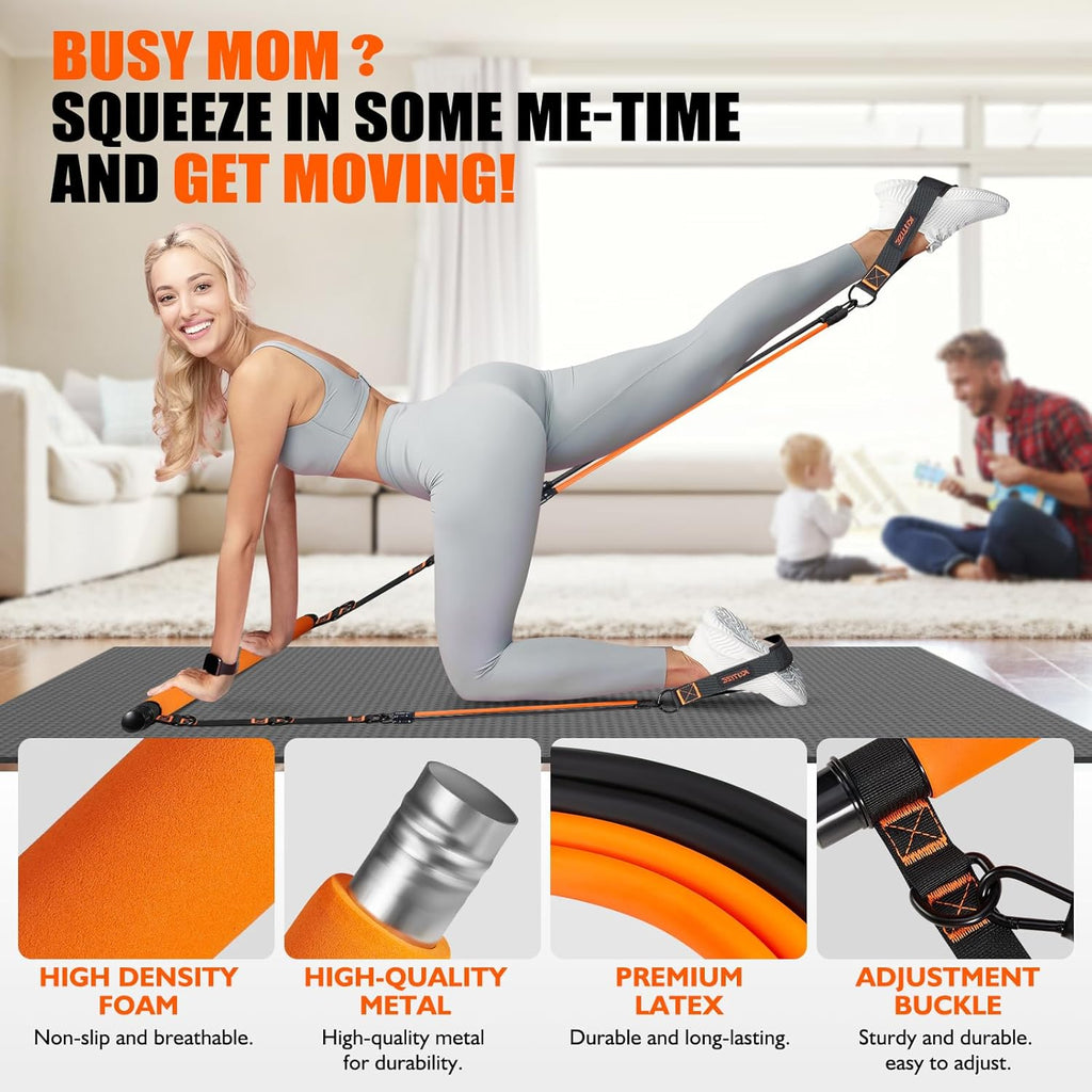 Kit de barra de Pilates con bandas de resistencia, equipo de Pilates, barra multifuncional para hombres y mujeres, kit para ejercicios de cadera, espalda, brazos y cuerpo completo, equipo de entrenamiento de fuerza para gimnasio en casa.