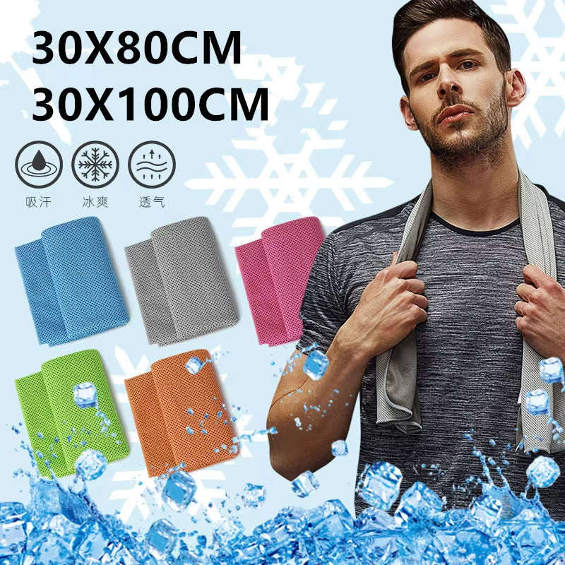 Toalla refrescante de microfibra con efecto hielo para yoga y deportes al aire libre; ligera y fina, ideal para gimnasio, como banda para el sudor o pañuelo refrescante de verano.