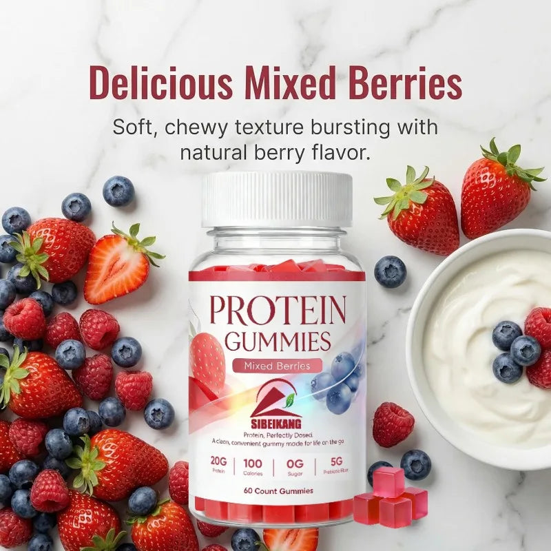 Gomitas de proteína, 20 gramos de proteína vegetal por porción, 60 gomitas