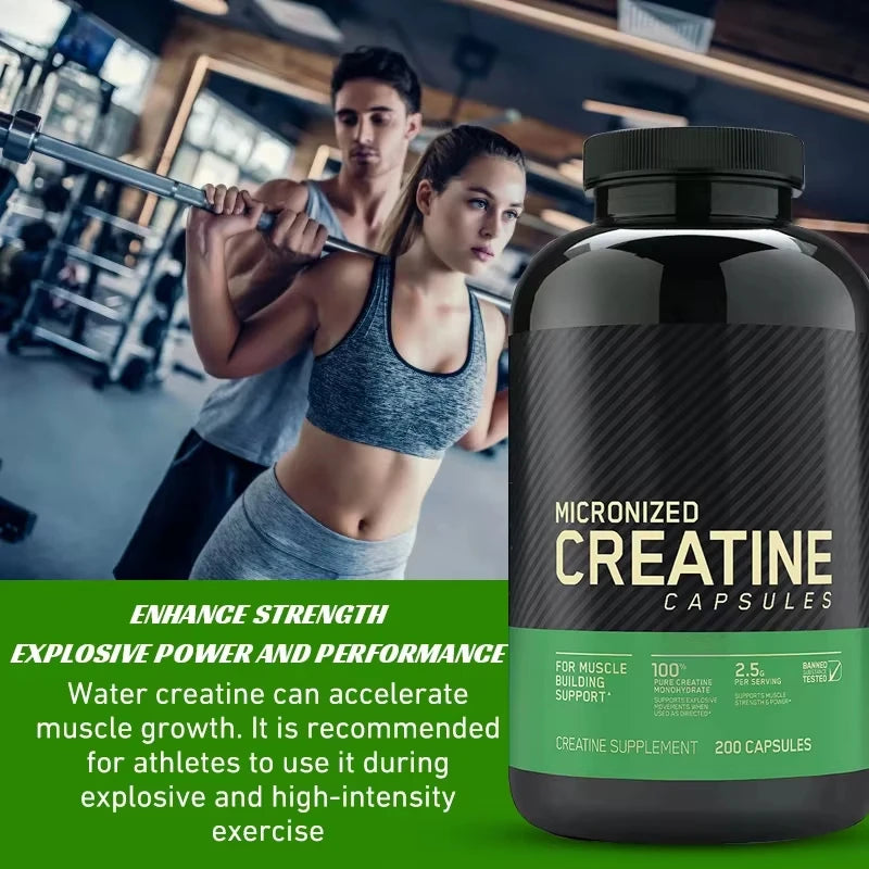 60 cápsulas de monohidrato de creatina. Suplemento para el rendimiento muscular para hombres y mujeres. Sin OGM ni gluten. Ideal para fitness y culturismo.