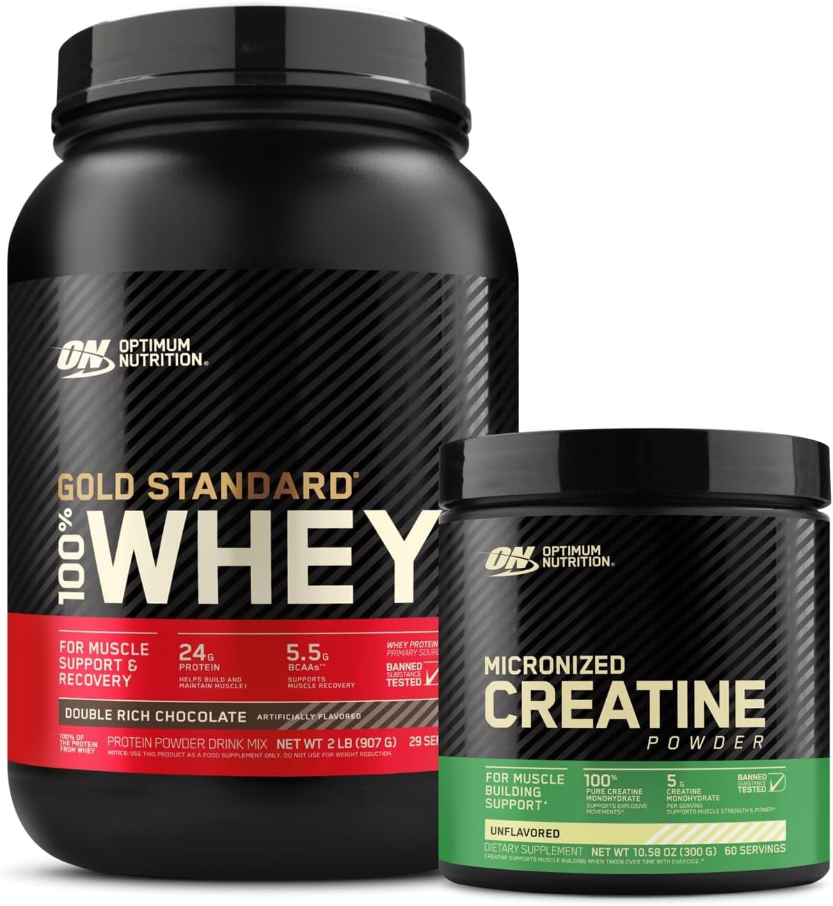 Gold Standard 100% Whey Protein (aislado como fuente principal) – Chocolate Double Rich, 907.18grs + Creatina monohidratada micronizada en polvo – Sin sabor, 300 gramos