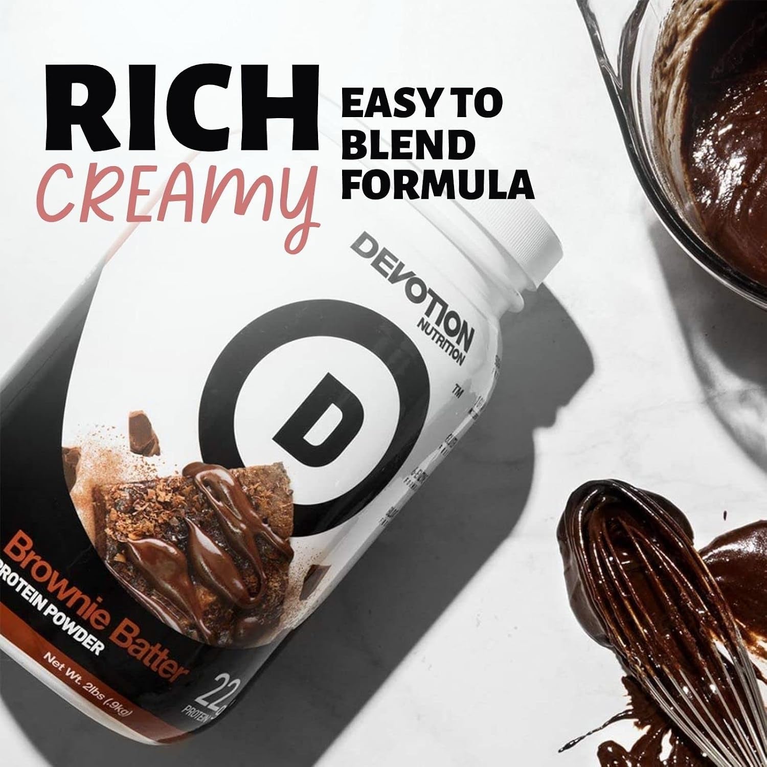 Brownie Batter Protein Powder for Shakes, Baking, Brownies, Desserts – 20G Whey Isolate & Casein Protein Blend – No Added Sugar, Low Carb, Gluten-Free, Keto-Friendly with MCT – 2Lb