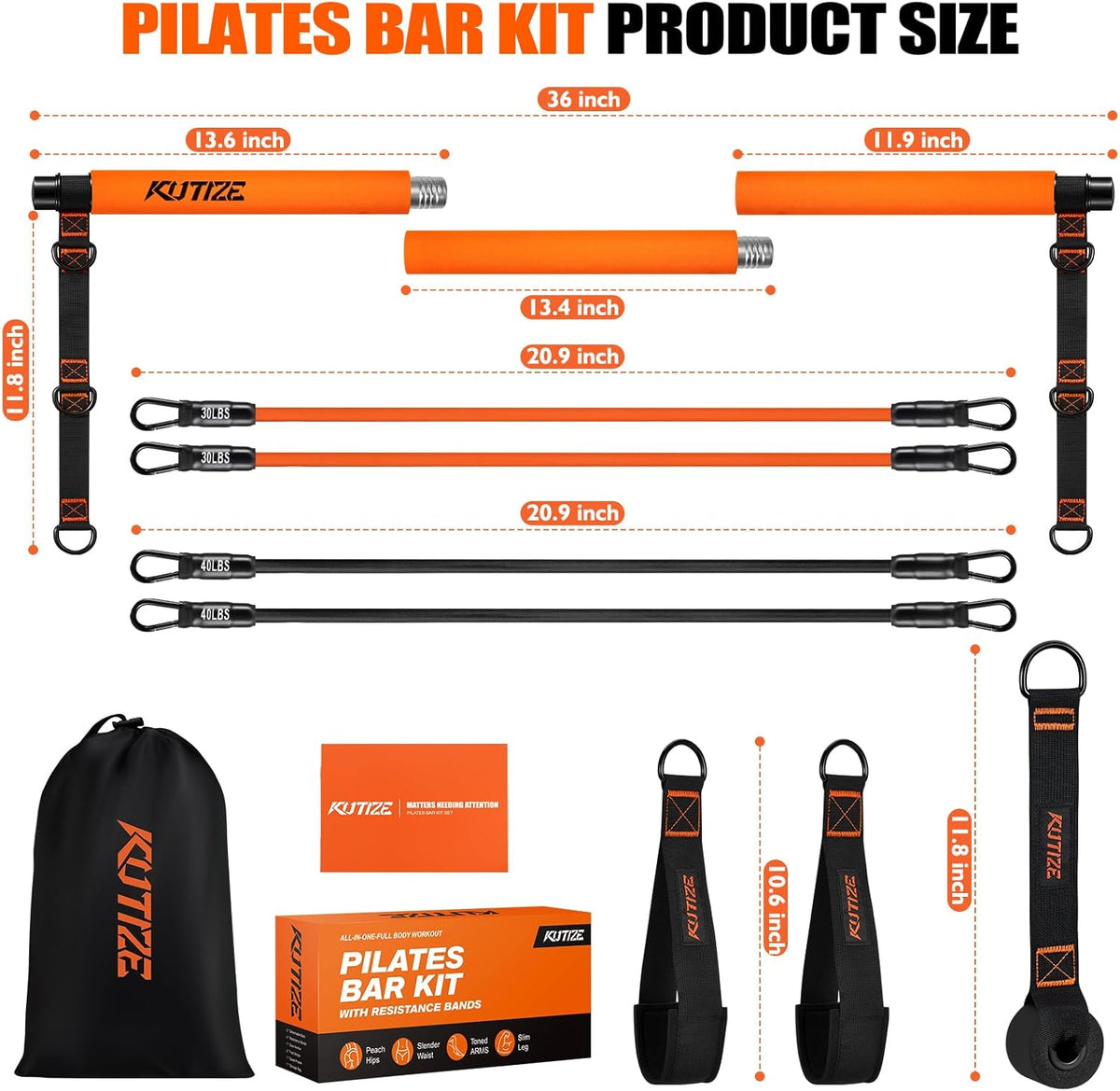 Kit de barra de Pilates con bandas de resistencia, equipo de Pilates, barra multifuncional para hombres y mujeres, kit para ejercicios de cadera, espalda, brazos y cuerpo completo, equipo de entrenamiento de fuerza para gimnasio en casa.