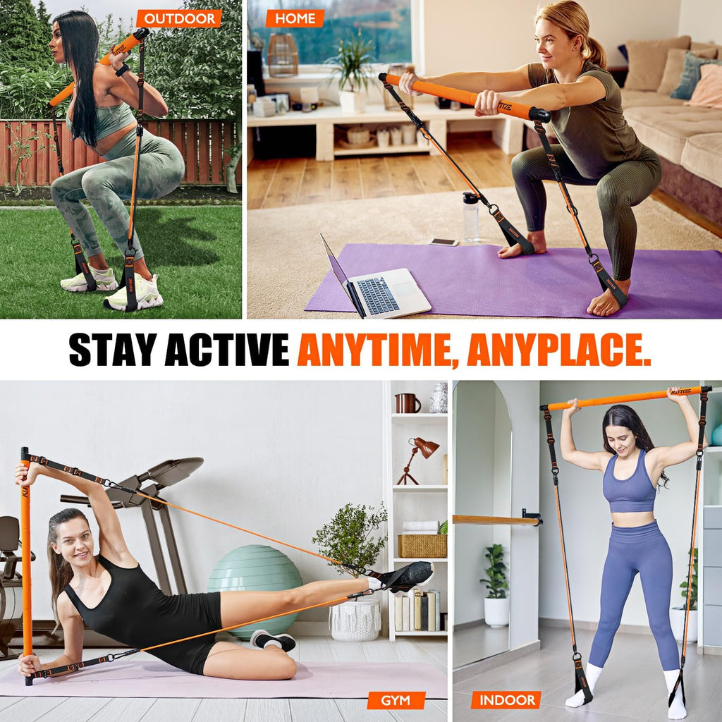 Kit de barra de Pilates con bandas de resistencia, equipo de Pilates, barra multifuncional para hombres y mujeres, kit para ejercicios de cadera, espalda, brazos y cuerpo completo, equipo de entrenamiento de fuerza para gimnasio en casa.