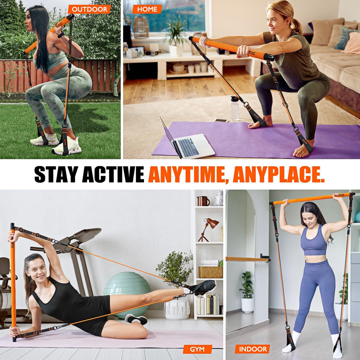 Kit de barra de Pilates con bandas de resistencia, equipo de Pilates, barra multifuncional para hombres y mujeres, kit para ejercicios de cadera, espalda, brazos y cuerpo completo, equipo de entrenamiento de fuerza para gimnasio en casa.