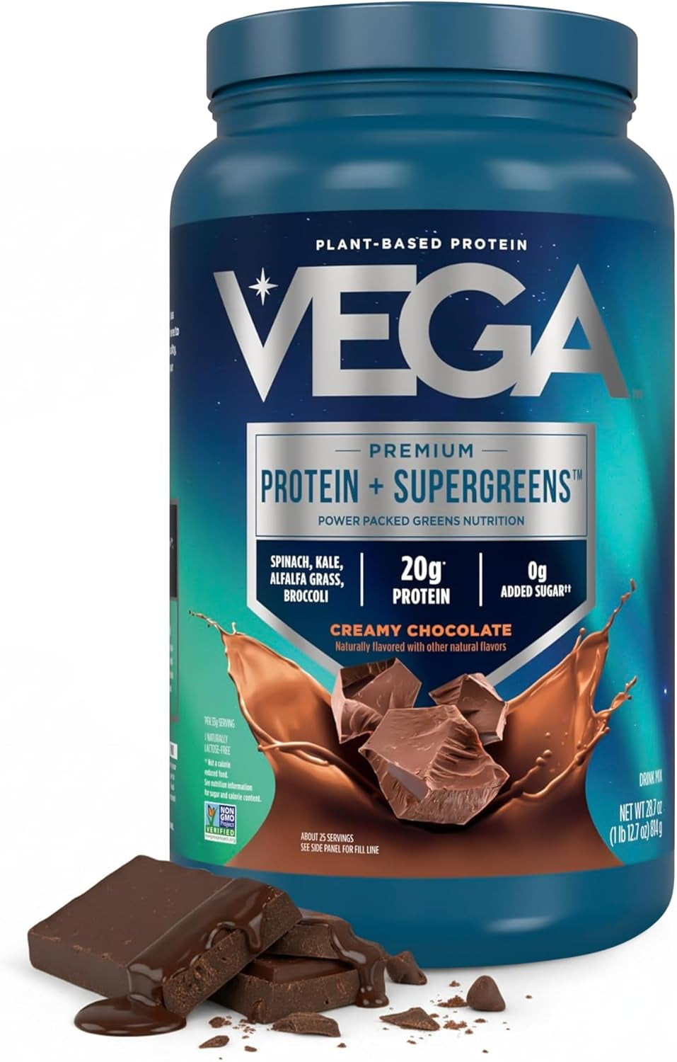 Premium Protein + Supergreens, sabor chocolate – 20 g de proteína, sin lácteos ni gluten, 828.06ml  (25 porciones)