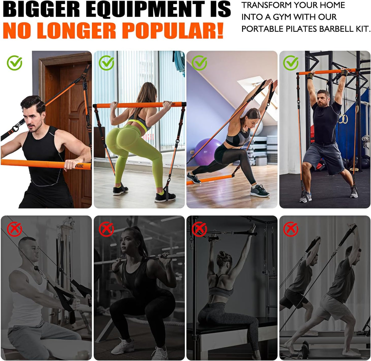 Kit de barra de Pilates con bandas de resistencia, equipo de Pilates, barra multifuncional para hombres y mujeres, kit para ejercicios de cadera, espalda, brazos y cuerpo completo, equipo de entrenamiento de fuerza para gimnasio en casa.