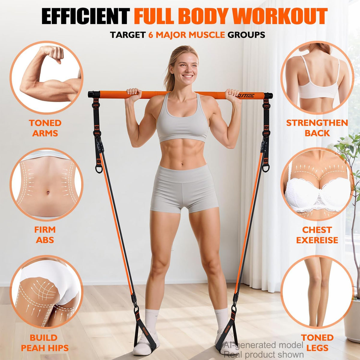Kit de barra de Pilates con bandas de resistencia, equipo de Pilates, barra multifuncional para hombres y mujeres, kit para ejercicios de cadera, espalda, brazos y cuerpo completo, equipo de entrenamiento de fuerza para gimnasio en casa.