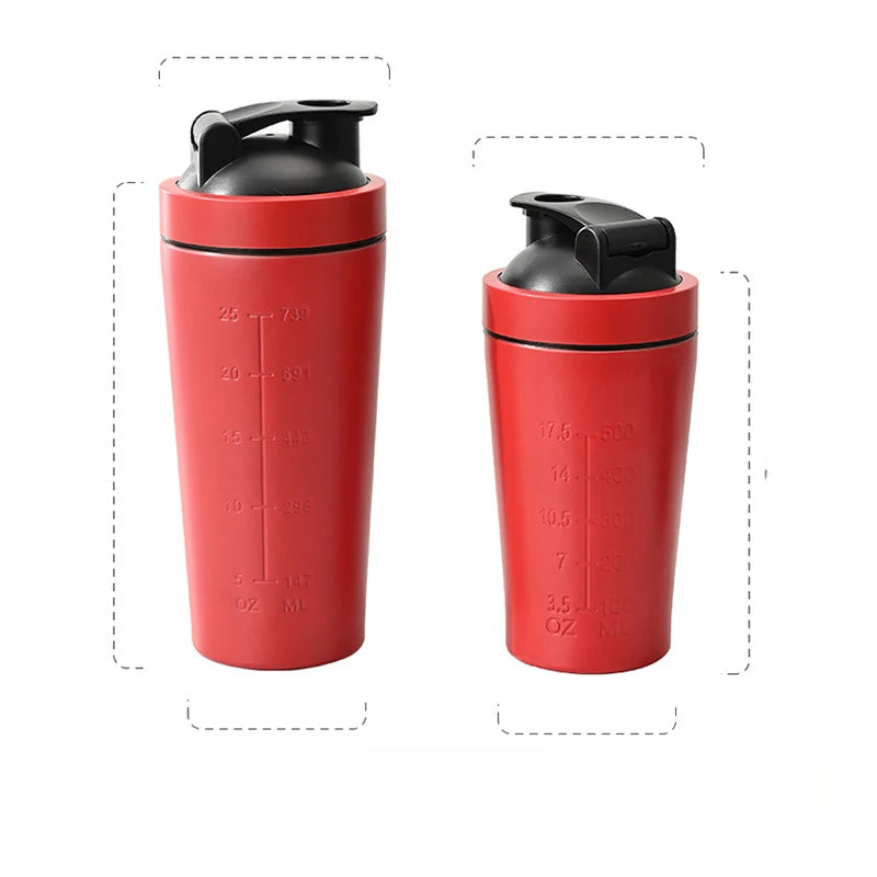 1 botella mezcladora de proteína en polvo de acero inoxidable con escala de bola, a prueba de fugas, para gimnasio, fitness, deportes, batidos de suero de leche y agua.