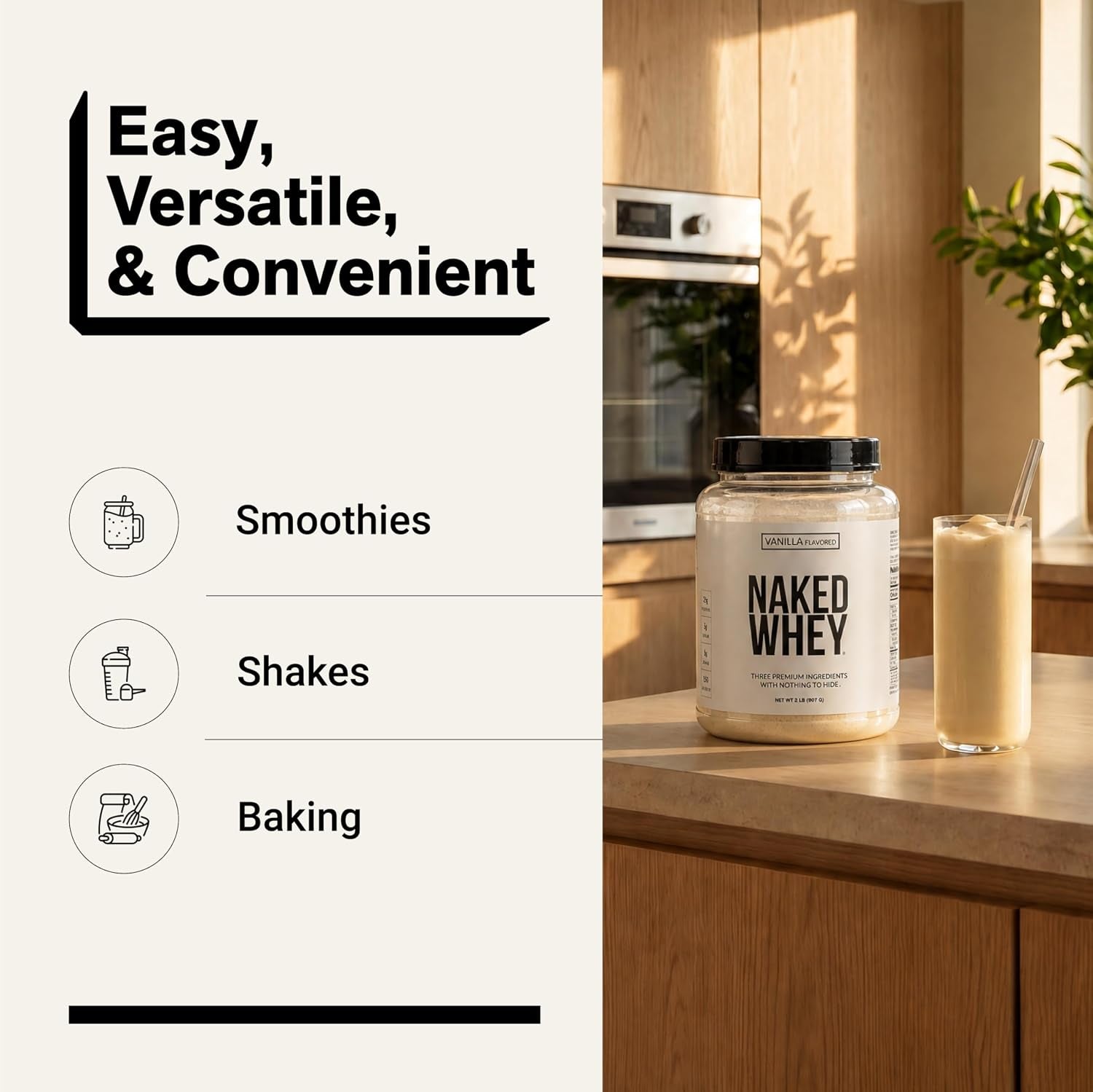 Whey Vanilla Protein Powder - Only 3 Ingredients - Grass Fed Whey Protein Powder, Vanilla Flavor, and Organic Coconut Sugar, NSF Certified, No GMO, No Soy, and Gluten Free - 24 Servings