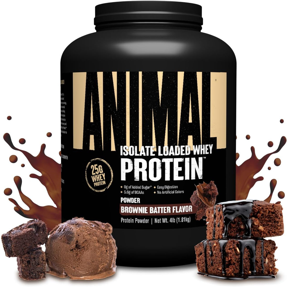 Proteína de suero aislada en polvo, 25 g de alto contenido proteico | Sabor masa de brownie, 1,81 kg.