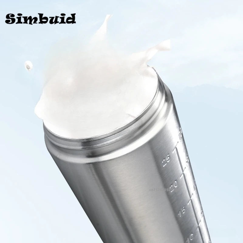 1 botella mezcladora de proteína en polvo de acero inoxidable con escala de bola, a prueba de fugas, para gimnasio, fitness, deportes, batidos de suero de leche y agua.