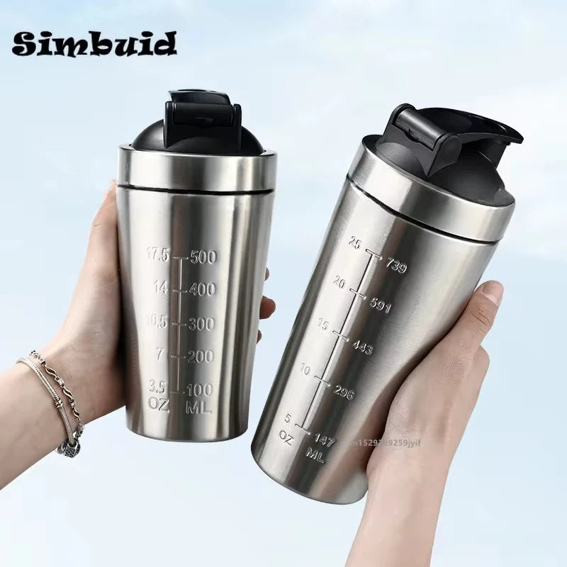 1 botella mezcladora de proteína en polvo de acero inoxidable con escala de bola, a prueba de fugas, para gimnasio, fitness, deportes, batidos de suero de leche y agua.