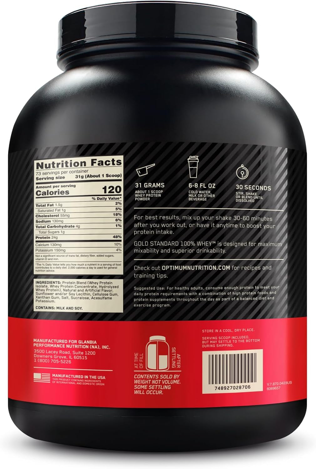 Proteína de suero Gold Standard, sabor helado de vainilla, 2.26kg (paquete de 4)