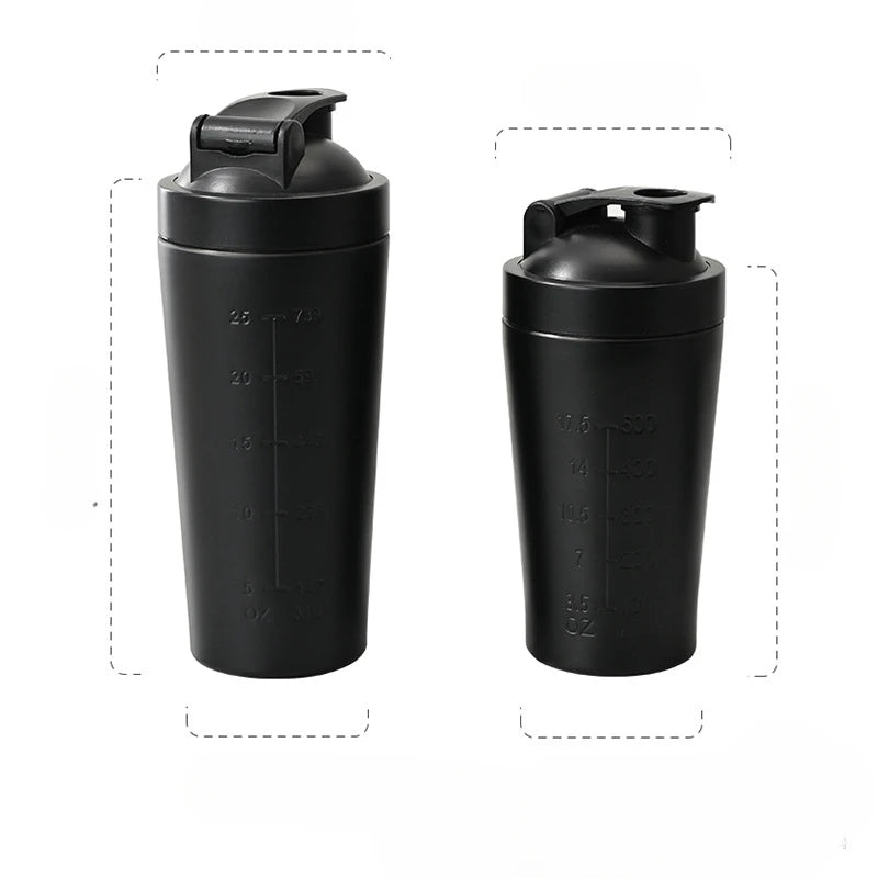 1 botella mezcladora de proteína en polvo de acero inoxidable con escala de bola, a prueba de fugas, para gimnasio, fitness, deportes, batidos de suero de leche y agua.