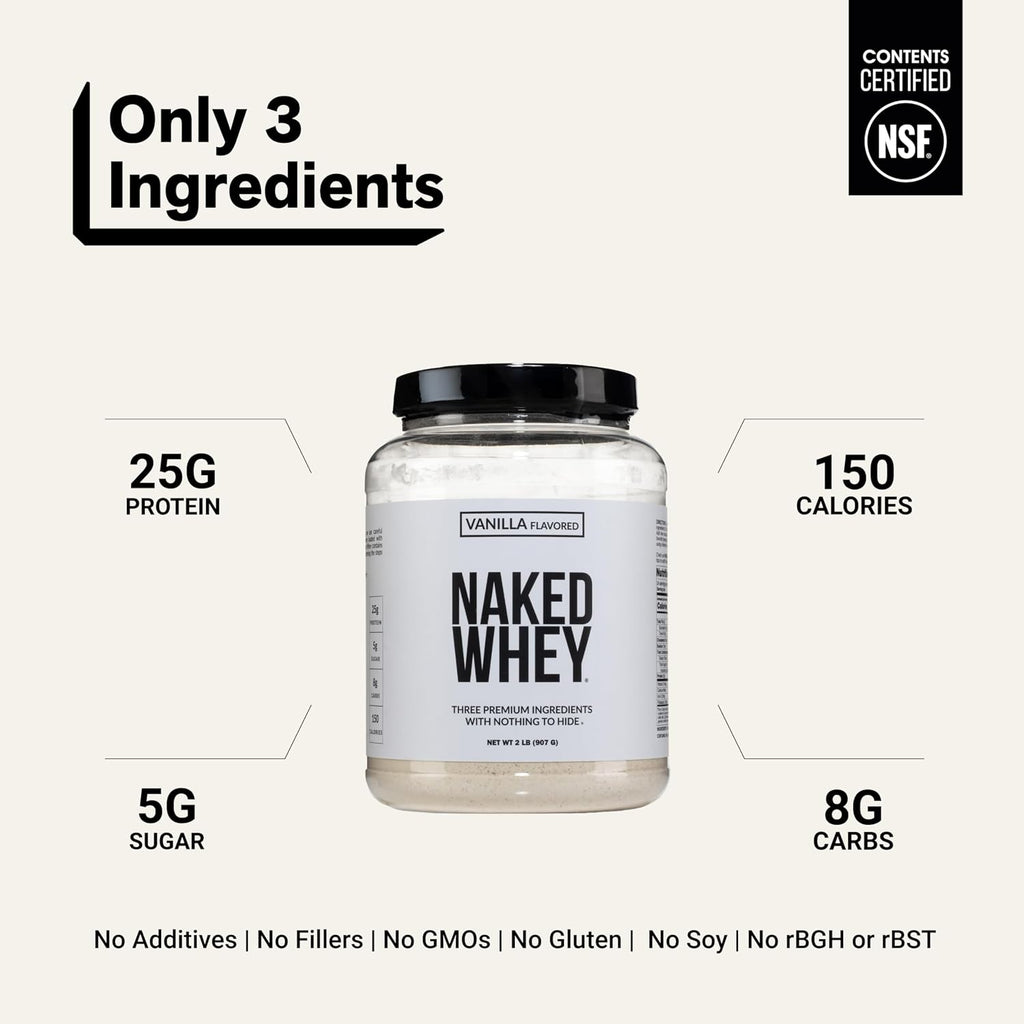 Whey Vanilla Protein Powder - Only 3 Ingredients - Grass Fed Whey Protein Powder, Vanilla Flavor, and Organic Coconut Sugar, NSF Certified, No GMO, No Soy, and Gluten Free - 24 Servings