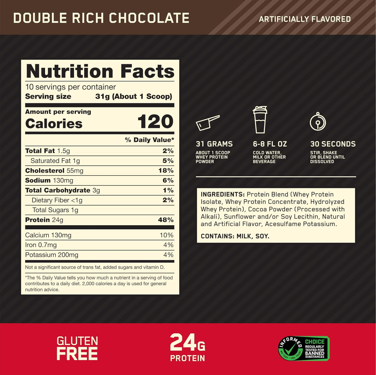 Paquete de proteína en polvo Gold Standard 100% Whey Protein (sabor Double Rich Chocolate, 10 porciones, 0,68 libras, 1 unidad) + vaso mezclador (28 oz, 1 unidad).