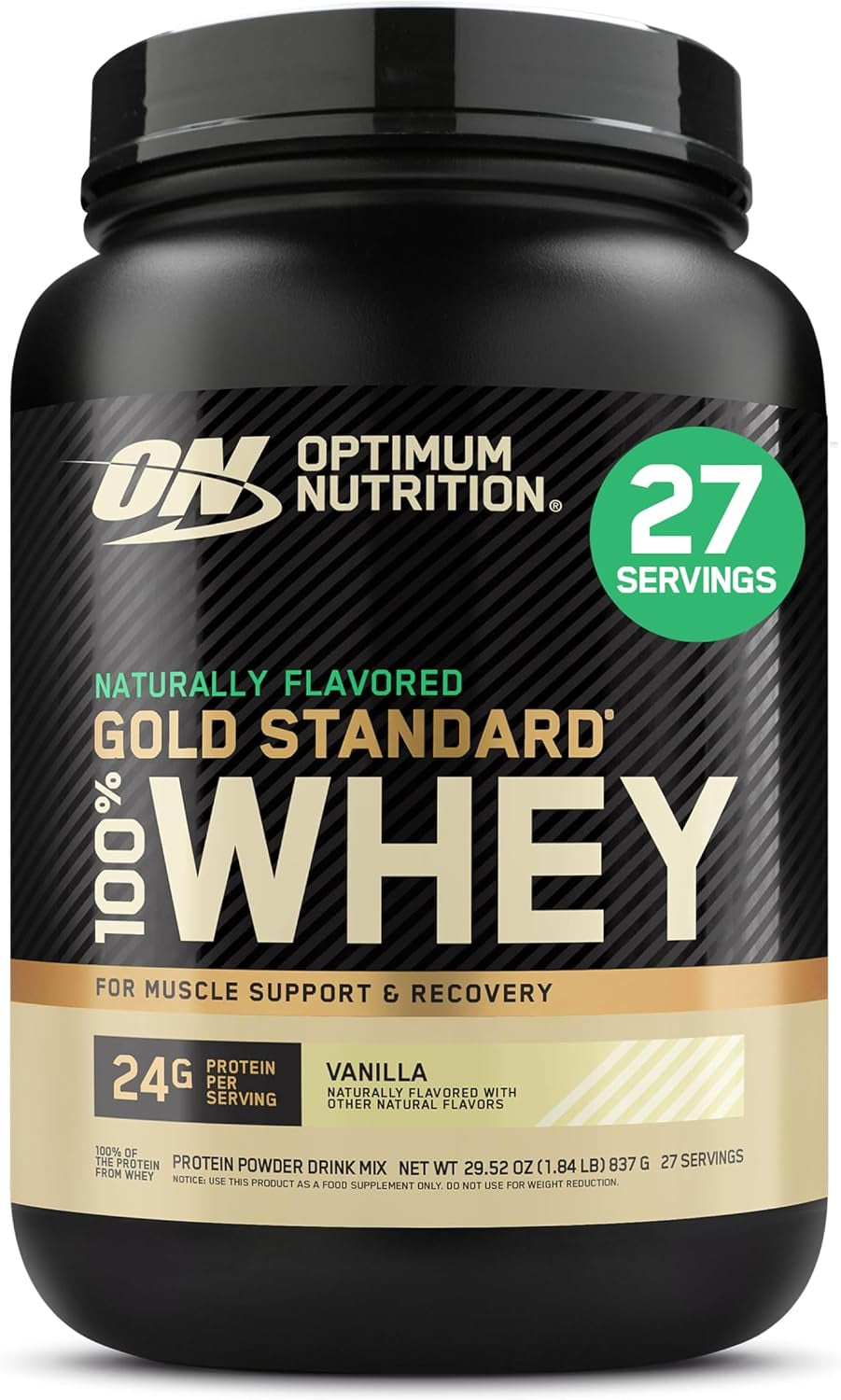 Proteína en polvo Gold Standard 100% Whey con sabor natural, vainilla (el envase puede variar), 1,9 libras (paquete de 6)