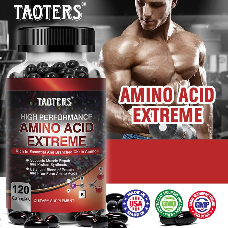 Cápsulas avanzadas de aminoácidos para culturismo: ayudan a aumentar la fuerza, la resistencia, la síntesis de proteínas, el desarrollo de masa muscular, los abdominales y la energía.