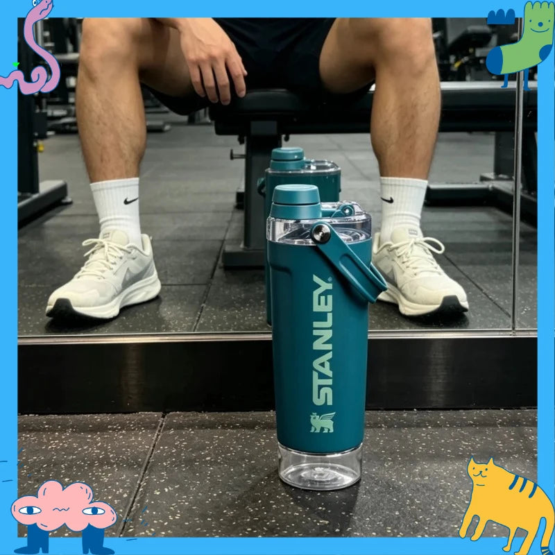 Vaso mezclador de acero inoxidable, a prueba de fugas, para batidos de proteínas en polvo, vaso portátil y elegante para deportes y actividades al aire libre.