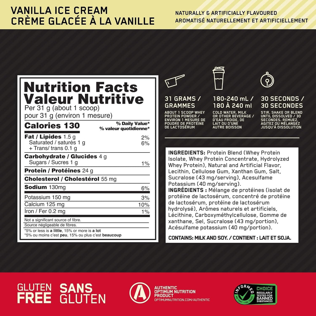 Proteína de suero Gold Standard, sabor helado de vainilla, 2.26kg (paquete de 4)