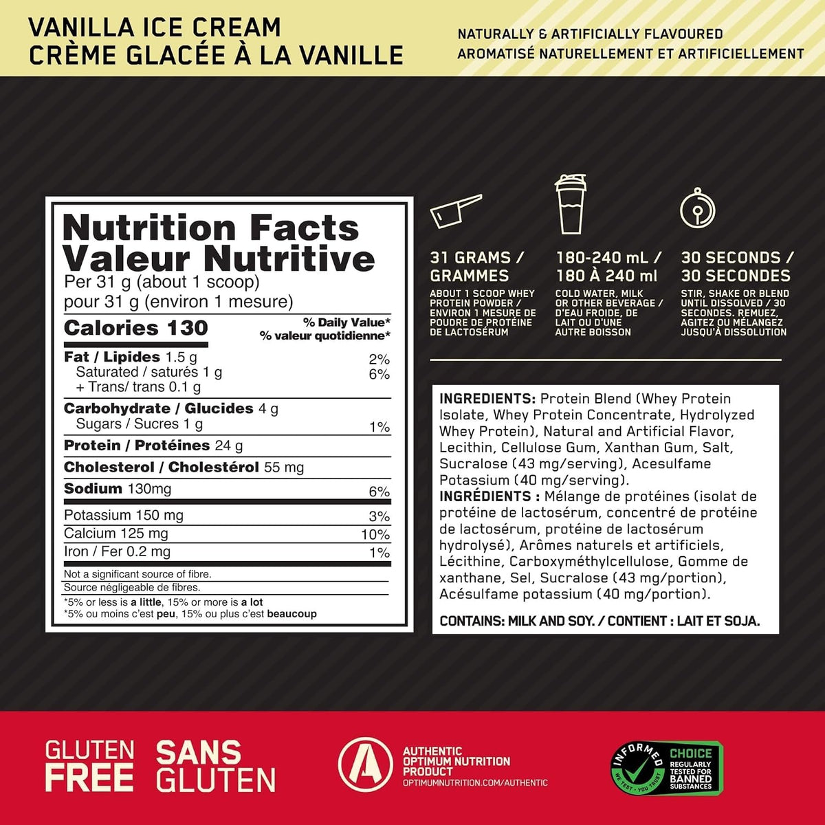 Proteína de suero Gold Standard, sabor helado de vainilla, 2.26kg (paquete de 4)