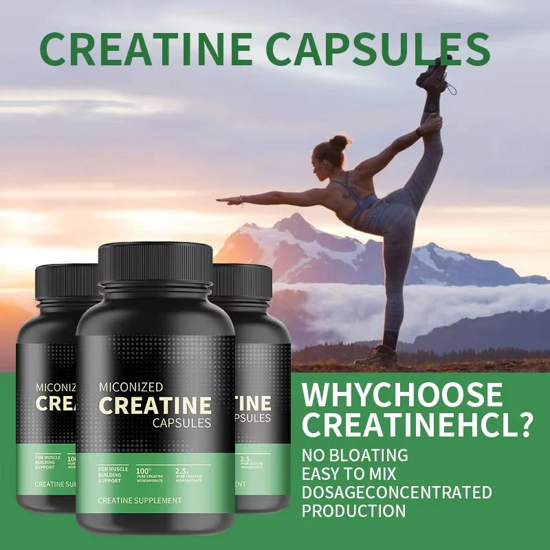 60 cápsulas de monohidrato de creatina. Suplemento para el rendimiento muscular para hombres y mujeres. Sin OGM ni gluten. Ideal para fitness y culturismo.