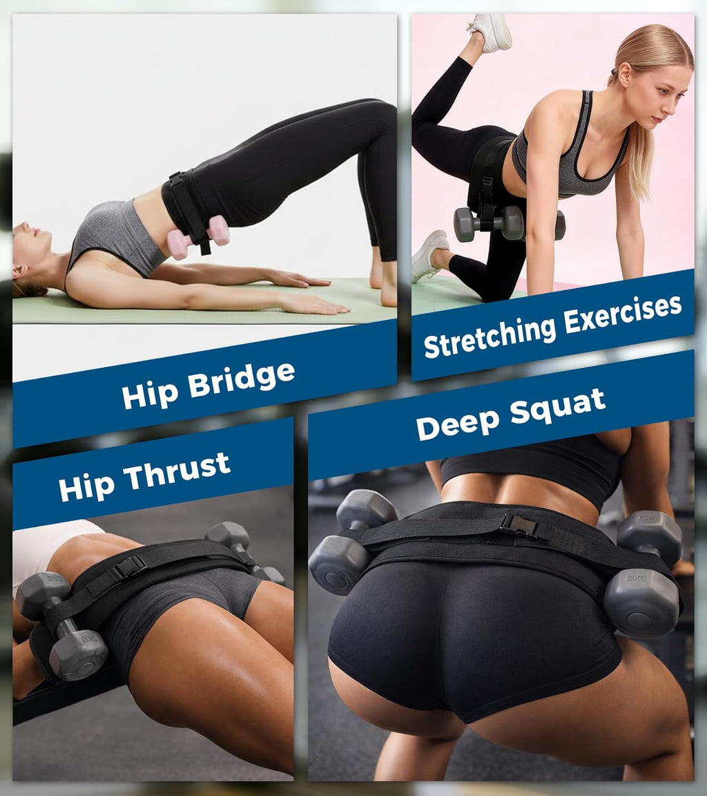 Cinturón de empuje de cadera para mancuernas, pesas rusas y platos, cinturón ajustable para glúteos con acolchado antideslizante, cómodo cinturón de pesas para puente de glúteos para entrenamientos en casa y gimnasio