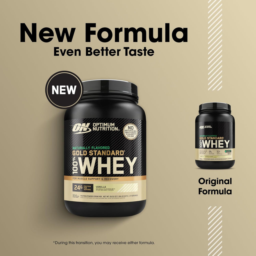 Proteína en polvo Gold Standard 100% Whey con sabor natural, vainilla (el envase puede variar), 1,9 libras (paquete de 6)