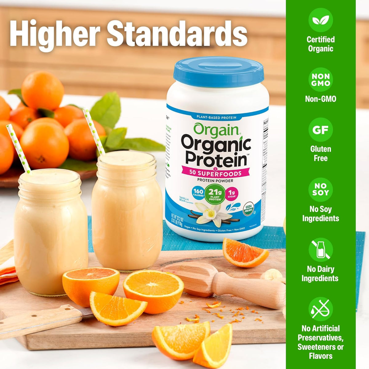 Proteína vegana orgánica en polvo de 21 g + superalimentos, sabor vainilla, 997grs.