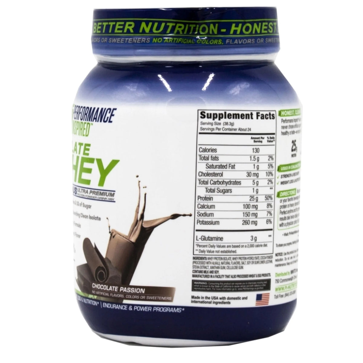 Nutrición - Proteína de suero aislada en polvo - Todo natural - 25G - L-Glutamina - Contiene Bcaas - Chocolate Passion - 0.907kg