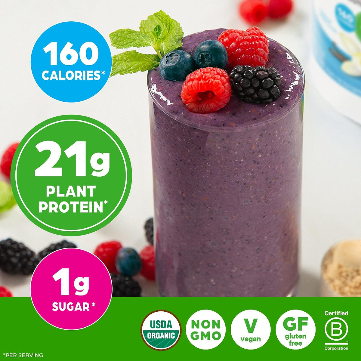 Proteína vegana orgánica en polvo de 21 g + superalimentos, sabor vainilla, 997grs.