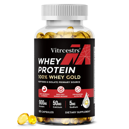 Cápsulas de concentrado de proteína de suero - 900 mg de proteína, recuperación post-entrenamiento, salud muscular y refuerzo del sistema inmunitario, sin gluten ni OMG