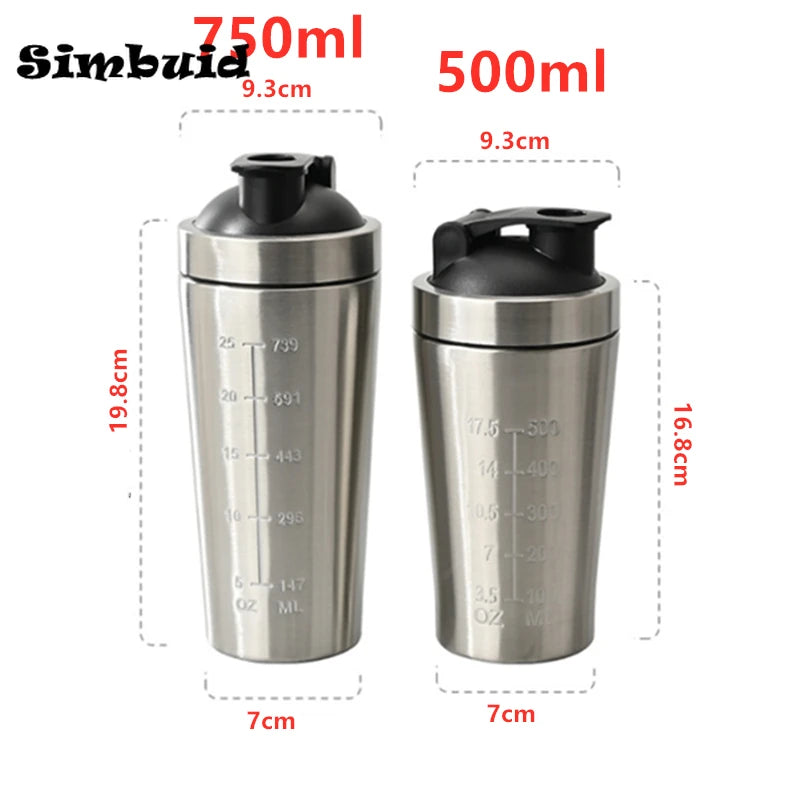1 botella mezcladora de proteína en polvo de acero inoxidable con escala de bola, a prueba de fugas, para gimnasio, fitness, deportes, batidos de suero de leche y agua.