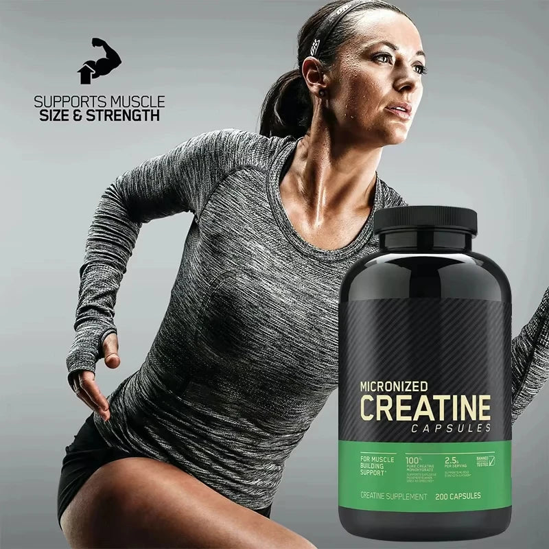 60 cápsulas de monohidrato de creatina. Suplemento para el rendimiento muscular para hombres y mujeres. Sin OGM ni gluten. Ideal para fitness y culturismo.