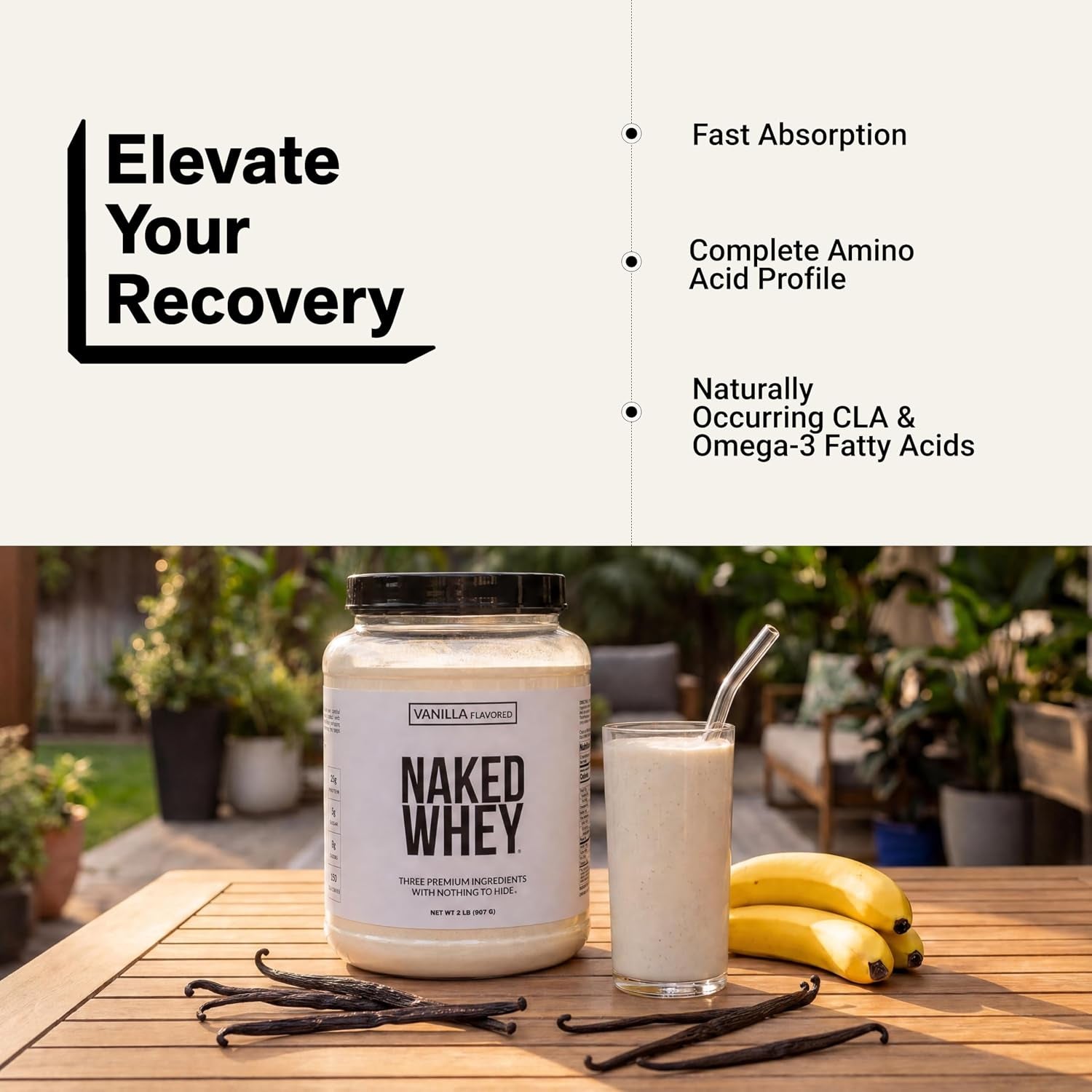 Whey Vanilla Protein Powder - Only 3 Ingredients - Grass Fed Whey Protein Powder, Vanilla Flavor, and Organic Coconut Sugar, NSF Certified, No GMO, No Soy, and Gluten Free - 24 Servings