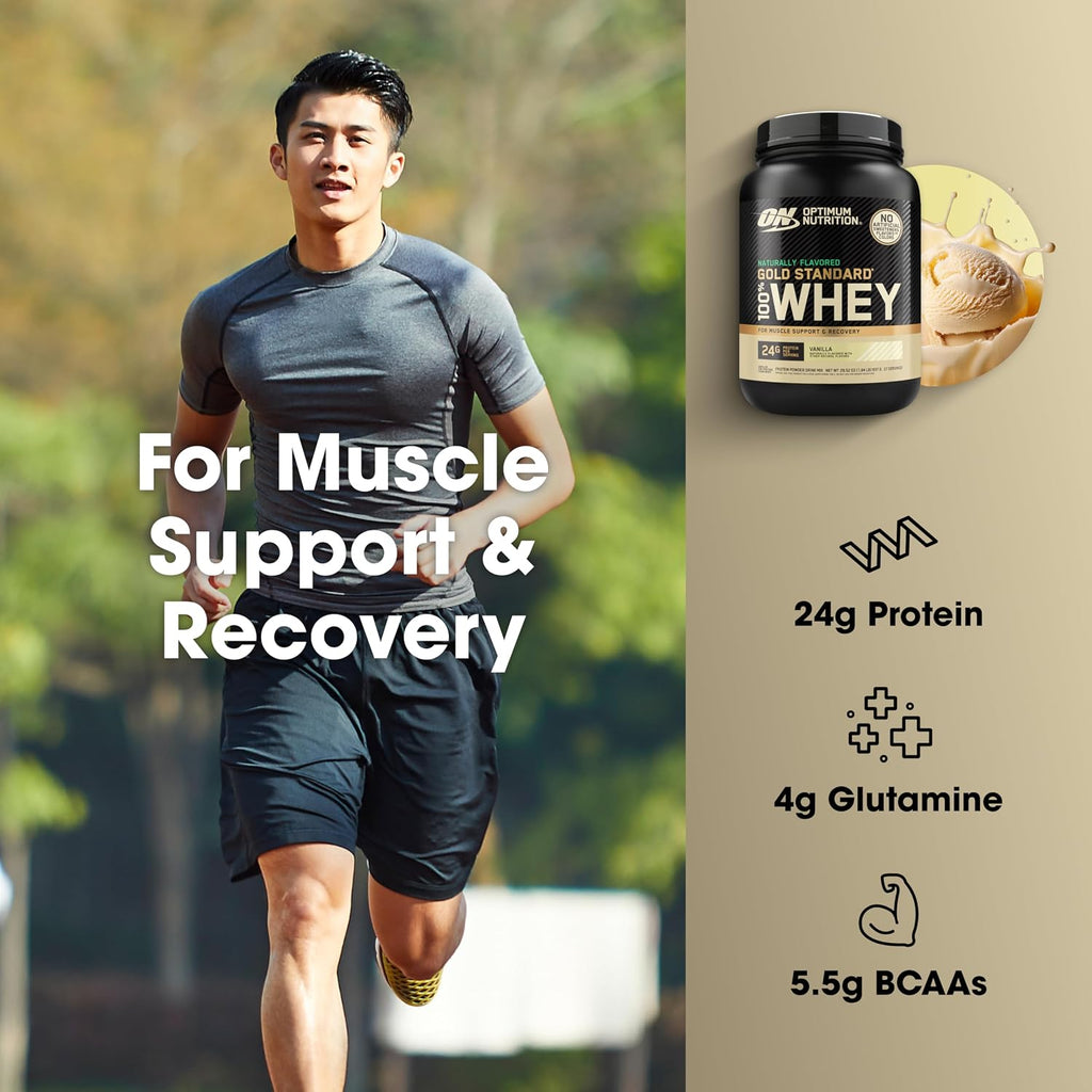 Proteína en polvo Gold Standard 100% Whey con sabor natural, vainilla (el envase puede variar), 1,9 libras (paquete de 6)