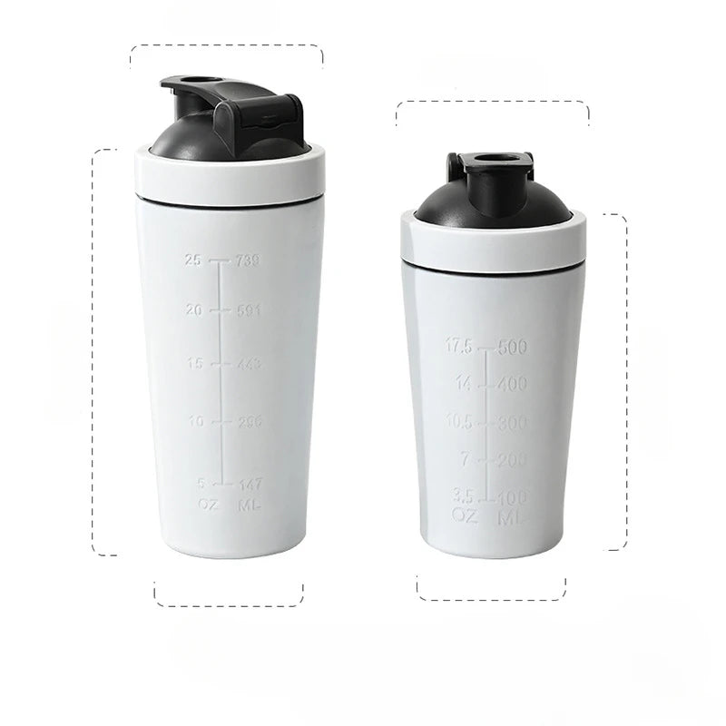 1 botella mezcladora de proteína en polvo de acero inoxidable con escala de bola, a prueba de fugas, para gimnasio, fitness, deportes, batidos de suero de leche y agua.