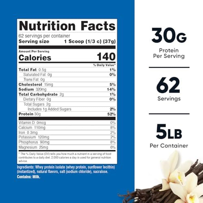 Proteína de suero aislada en polvo, sabor vainilla, 2.26kg (paquete de 2)